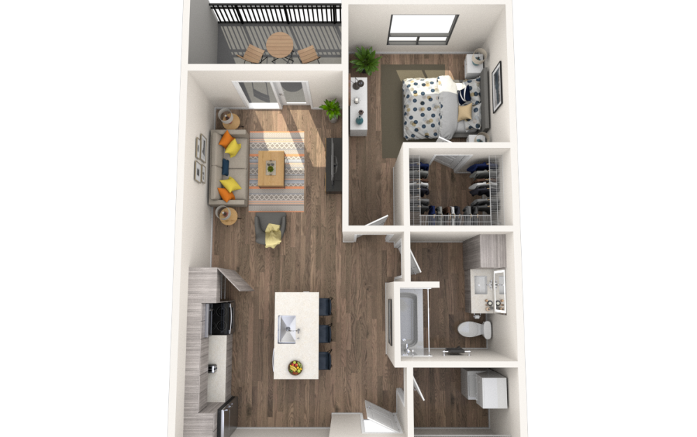 A5 - 1 bedroom floorplan layout with 1 bathroom and 789 square feet (3D)